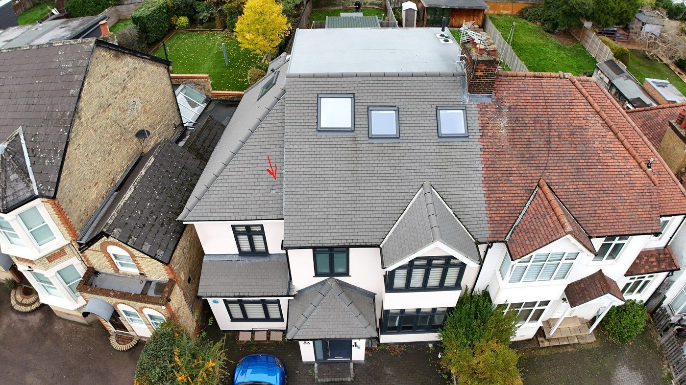 Slipped roof tile — captured from directly above by drone