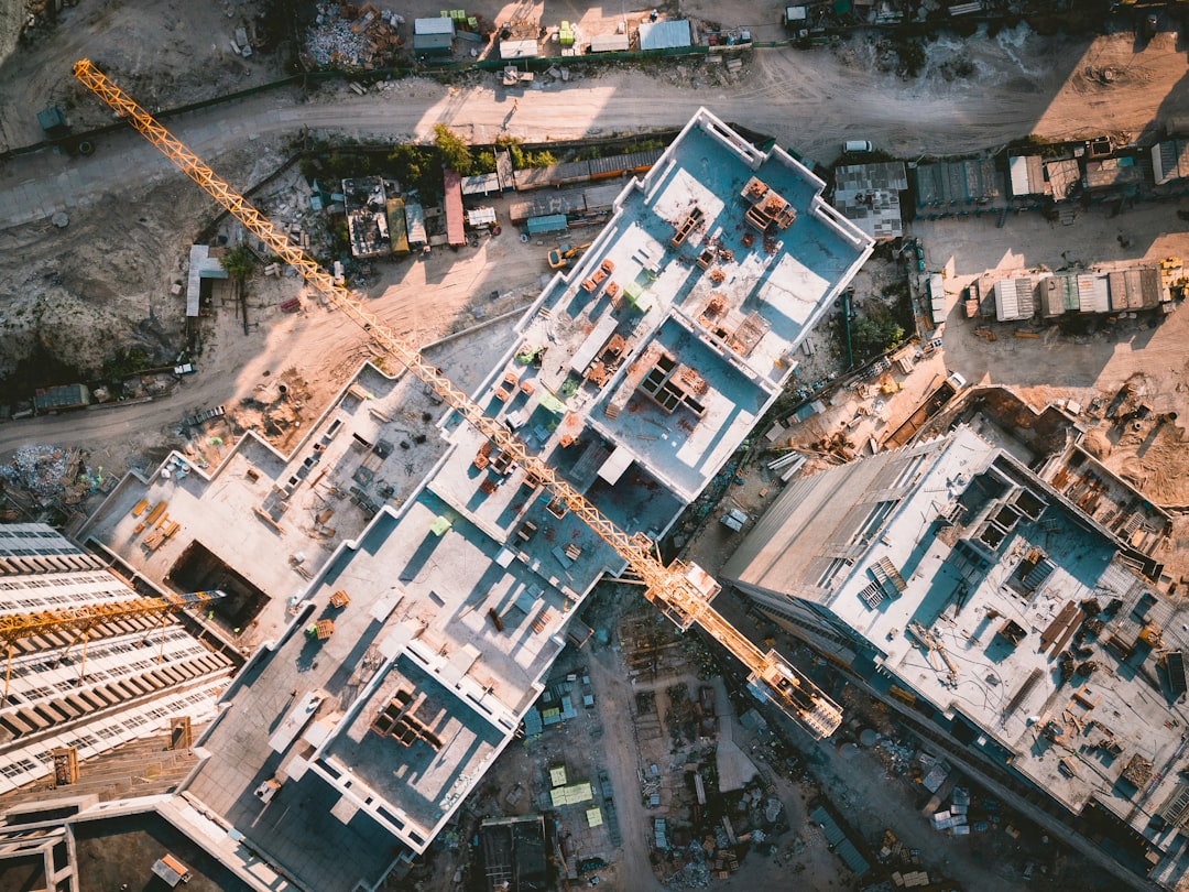 Aerial drone view of property development and construction in North London