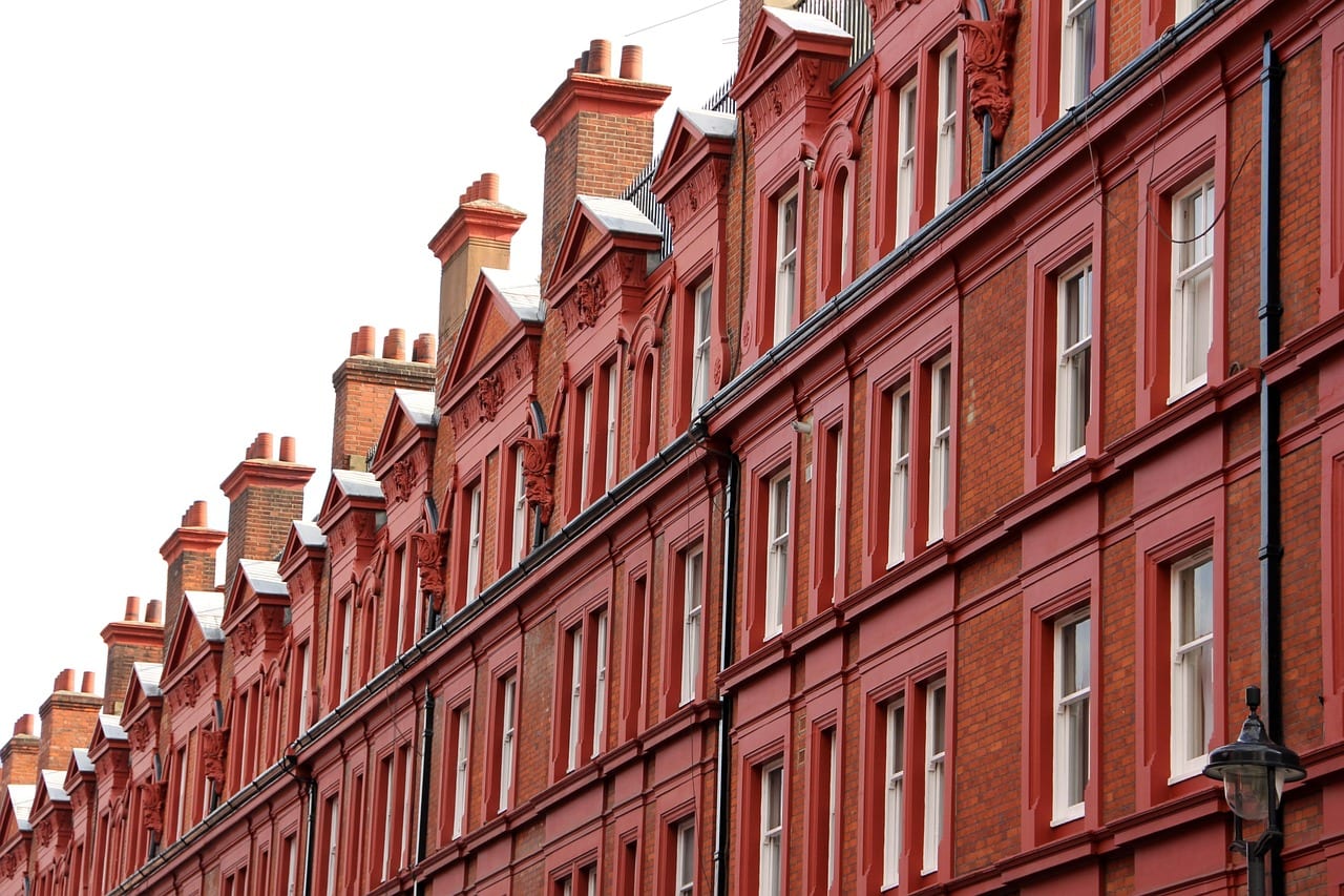 Period London townhouses with chimney stacks in Hampstead