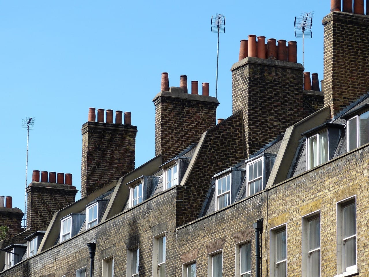 London rooftops and chimney stacks in Highgate